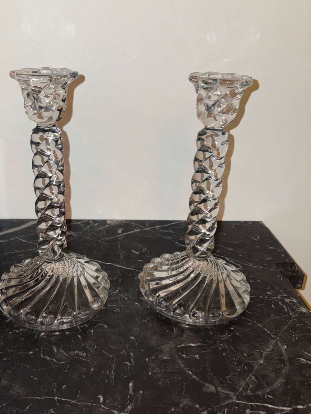 Clear Twisted Glass Candlestick Pair - Elegant Home Accent